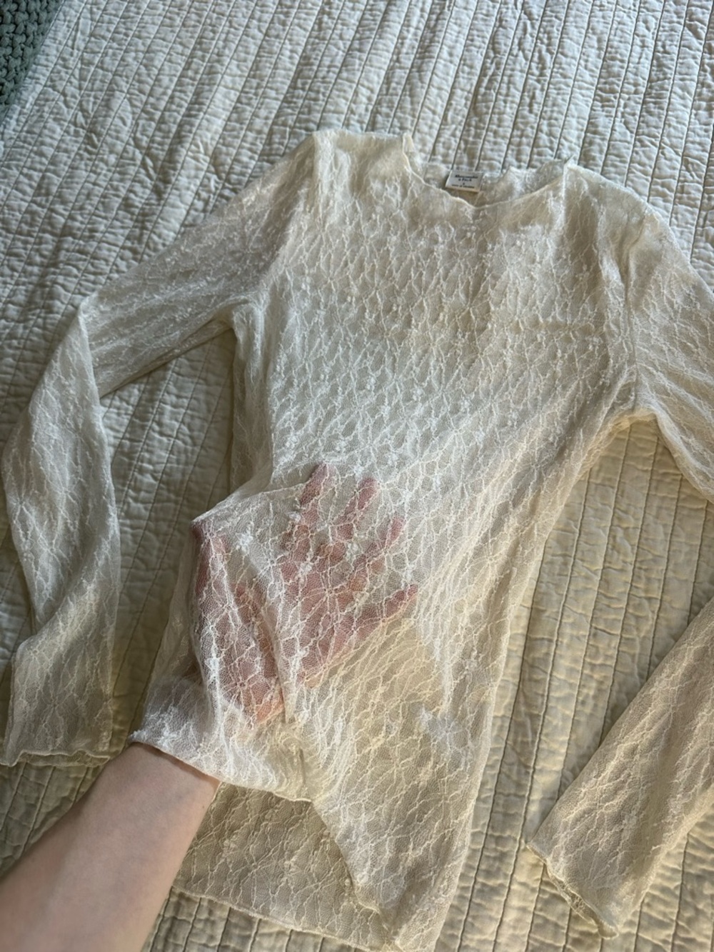 Abercrombie & Fitch Cream Sheer Lace Long-Sleeve Top - Picture 3 of 3